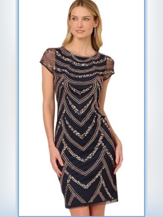 Adrianna Papell Dresses & Skirts - NWT Size 8 Adrianna Papell Beaded Art Deco Cocktail Dress in Navy/Rose Gold